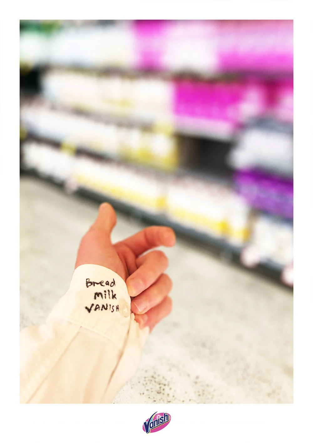 a photo of a shopping list written on someone's sleeve